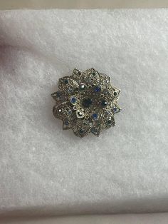 Good vintage condition Antique Blue Jewelry With Brooch, Ornate Blue Brooch For Formal Occasions, Vintage Sapphire Brooch Jewelry, Antique Blue Collectible Brooches, Vintage Blue Brooches For Jewelry Making, Ornate Blue Brooches For Wedding, Ornate Blue Wedding Brooches, Vintage Sapphire Brooches For Gifts, Vintage Sapphire Brooches As Gift