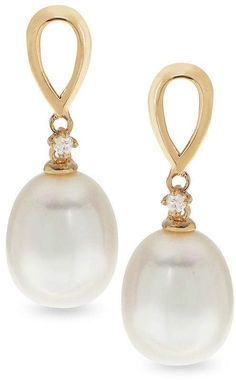 Zales 8.0 - 9.0mm Oval Cultured Freshwater Pearl and Diamond Accent Loop drop Earrings in 14K Gold Luxury Oval Pearl Drop Earrings, Luxury Oval Pearl Earrings For Formal Occasions, Timeless Oval Pearl Drop Earrings, 14k Gold Oval Pearl Earrings, Formal Oval Yellow Gold Pearl Earrings, Classic Oval Pearl Earrings In 14k Gold, Classic Oval 14k Gold Pearl Earrings, Timeless Oval Pearl Earrings For Formal Occasions, Elegant Oval White Gold Pearl Earrings