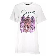 White Cotton Dress. Short Sleeves. Round Neckline. Print Logo Design. Designed For Women. Material: 100% Cotton. White Cotton Dress, White Short Dress, Family Christmas Shirts, High End Fashion, White Canvas, Fall Shirts, Roberto Cavalli, Cotton Tops, White T