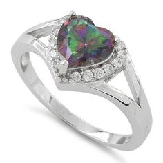 Rainbow Topaz, Best Friend Jewelry, Rainbow Jewelry, Egyptian Jewelry, Heart Shaped Rings, Stone Setting, Cz Ring, Sterling Silver Heart, Heart Jewelry