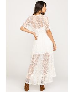 Shyanne Women's Ivory Lace Button Down Hi-Lo Maxi Dress, Ivory Lace Short, Bachelorette Party, Lace Skirt