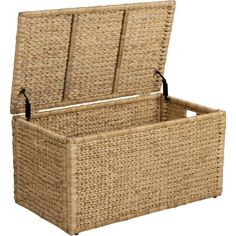 an empty wicker storage box with lid