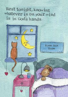 a child's room with a teddy bear sleeping on the bed and a cat looking out the window