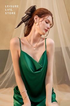 Silk pajamas aesthetic,
Luxury sleepwear,
Luxury pajamas,
Silk pajamas women,
Silk pajama set,
Silk loungewear,
Silk pajamas women, Summer Satin Evening Nightgown, Summer Evening Satin Nightgown, Chic Satin Evening Sleepwear, Chic Satin Sleepwear For Evening, Green Satin Sleepwear For Summer, Elegant Green Night Sleepwear, Elegant Green Sleepwear For Night, Elegant Party Sleepwear With Spaghetti Straps, V-neck Spring Sleepwear