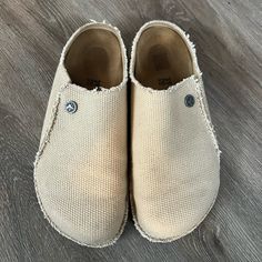 These Have Been Worn A Few Times But I No Longer Have A Need For Them. Casual Mules With Textured Sole, Casual Everyday Mules With Textured Sole, Beach Clogs With Textured Sole And Round Toe, Comfortable Clogs With Textured Sole And Flat Heel, Comfortable Closed Toe Clogs With Textured Sole, Casual Slip-on Clogs With Textured Sole, Beige Slip-on Clogs With Cushioned Footbed, Comfortable Slip-on Clogs With Textured Sole, Casual Closed Toe Clogs With Textured Footbed