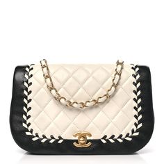 This is an authentic CHANEL Calfskin Braided Flap in White Black. This flap bag is finely crafted of luxurious diamond quilted calfskin leather in white and black with a braided accent. The shoulder bag features a white leather threaded gold chain-link shoulder strap. The frontal flap closes with a gold CC turn-lock. This opens to a black fabric interior with a zipper pocket. Channel Purse, Pearl Clutch, Light Backpack, Chanel Shoulder Bag, Heart Bag, Leather Thread, Classic Backpack, Diamond Quilt, Flap Bag