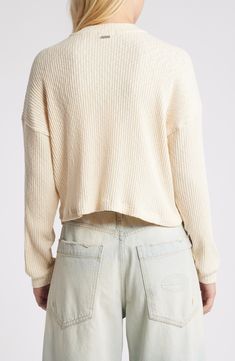 Knit with ribbed stitches from soft, slubbed cotton-blend yarns, this sweater has a casually comfortable fit with a boxy, relaxed silhouette. 19" length (size Medium) Button half placket Crewneck Long sleeves 95% cotton, 5% elastane Machine wash, dry flat Imported Casual Beige Cropped Sweater With Soft Knit, Casual Beige Soft Knit Cropped Sweater, Spring Cropped Sweater With Textured Knit And Relaxed Fit, Casual Waffle Knit Sweater For Spring, Beige Ribbed Cropped Sweater For Spring, Spring Beige Ribbed Cropped Sweater, Spring Textured Knit Cropped Sweater With Relaxed Fit, Spring Waffle Knit Sweater For Everyday, Cozy Ribbed Cropped Sweater For Loungewear