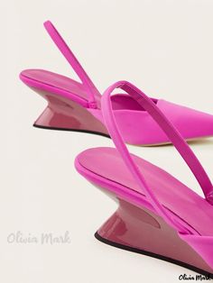 Olivia Mark - Chic Pointed Toe Wedge Sandals for Women with a Minimalist Design Spring Ankle Strap Wedge Sandals With Sculpted Heel, Trendy Summer Wedge Sandals With Sculpted Heel, Modern Pointed Toe Wedge Sandals For Summer, Elegant Pointed Toe Wedge Sandals For Summer, Modern Wedge Sandals With Wrapped Heel For Spring, Modern Pink Wedge Heel Sandals, Modern Pink Wedge Sandals, Modern Pink Wedge Heel Shoes, Modern Pointed Toe Wedge Sandals For Spring