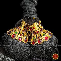 "Design by Classical Dance Jewelry® ❥ Ball Jada Kuchulu/Kunjalam/Kupullu for traditional and trendy hair styles for the hair which is used for Bharatnatyam, Kuchipudi, Kathak Dance performances for Hair Decoration in Dance, Weddings and Events  ❥ A beautiful Tassel Jada Kuchulu/Kunjalam/Kupullu suited for all occasions ❥ Suitable for Classical Dances, ethnic wear and saris ❥ Light Weight and easy to use with black thread in the ends to tie. ❥ The size (length) of Ball Jada Kuchulu/Kunjalam/Kupul Traditional Jhumkas With Motifs For Festive Occasions, Traditional Festive Jhumkas With Motifs, Multicolor Traditional Wear With Tassels, Festival Tikka With Zari Work For Rituals, Traditional Kundan Jewelry For Rituals, Traditional Tikka For Navratri Rituals, Traditional Tikka With Motifs For Puja, Festival Rituals Tikka With Zari Work, Traditional Ceremonial Tikka With Cutdana