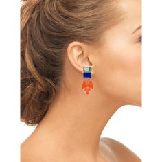 These vibrant Bounkit earrings in two tones of blue with contrast Spiny Oyster removable drop, are an elegant adornment to your ears. You also have the option to wear them without the drop for an everyday casual look.  Stones: Blue Quartz, Lapis & Orange Seashell  Material: 14K Gold Plated over 925 Sterling Silver  Dimensions: 2 1/2" x 3/4" Bold Blue Drop Earrings, Bold Jewelry With Matching Dangle Earrings, Fusion Style Blue Gemstone Earrings, Designer Blue Jewelry For Parties, Bold Blue Earrings For Gift, Blue Dangle Earrings Fusion Style, Blue Teardrop Fusion Earrings, Blue Fusion Dangle Earrings, Bold Drop Earrings Jewelry Gift