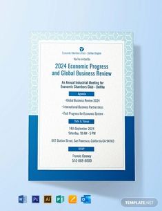 a blue and white flyer with the words 2012 economic progress and global business review on it