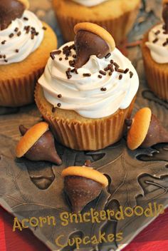 some cupcakes with white frosting and chocolate chips