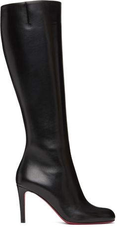 Knee-high buffed calfskin boots in black. · Zip closure and elasticized gusset at inner side · Leather lining · Covered stiletto heel with rubber injection · Signature red leather sole · Heel: H3.25 in Supplier color: Black Red Bottom Boots, Louboutin Boots, Black Knee Boots, Christian Louboutin Boots, Black High Boots, Hot Heels, Black Knees, Long Blonde, Red Bottoms