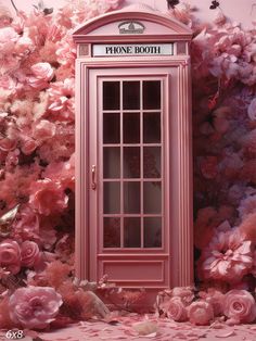 Pink Floral Phone Booth Photography Backdrop - A pink British-style phone booth surrounded by lush pink flowers Phone Booth Photography, Phone Booth Photoshoot, Abaya Pics, Pink Phone Booth, Props Photoshoot, Soft Pink Color Palette, British Phone Booth, Studio Booth, Christmas Studio