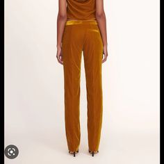 Low Rise, Tailored Velvet Pants. New With Tags. Yellow High-waist Pants For Party, Yellow Wide Leg Pants For Party, Yellow Wide Leg Party Pants, Yellow Wide-leg Party Pants, Gold Straight Leg Pants For Work, Chic Yellow Full-length Bottoms, Gold Trousers For Work, Gold High-waisted Pants For Workwear, Gold Straight Pants For Workwear