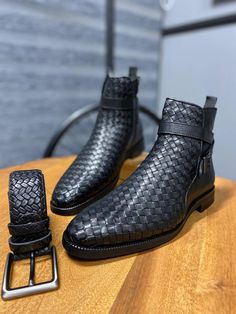 Choose Shoes Size: EU 42/US 9/UK 8=27CM Black Monks, Straw Design, Boots Outfit Men, Water Shoes For Men, Bespoke Shoes, Mens Boots Fashion, Chelsea Boots Men, Black Chelsea Boots, Buckle Boots