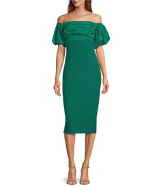 Belle Badgley Mischka Harlow Stretch Crepe Off-the-Shoulder Puffed Sleeve Dress | Dillard's Evening Off Shoulder Dress With Puff Sleeves, Puff Sleeve Off-shoulder Dress For Evening, Fitted Off-shoulder Dress With Elastic Shoulders, Chic Stretch Dresses With Elastic Shoulders, Elegant Off Shoulder Puff Sleeve Dress For Evening, Elegant Dress With Stretch And Elastic Shoulders, Fitted Off-shoulder Puff Sleeve Dress For Evening, Elegant One Shoulder Fitted Puff Sleeve Dress, Fitted Off Shoulder Dress With Puff Sleeves For Evening