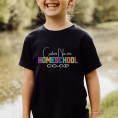 Custom Homeschool Co-op shirt. Personalize your group homeschool t-shirts. Ideal for homeschool co-ops, homeschool families, homeschool hubs, homeschool camps, homeschool trips.  If you have any questions or have a special request please contact me! DESCRIPTION - Cotton / Cotton and polyester (heather colors) - Soft and light material - Pre-shrunk fabric SIZES - 2T, 3T, 4T, 5T - Small - XL (youth) * If you want an adult size, please contact me. PERSONALIZE YOUR SHIRT - Add your co-op name, family last name, etc., on top. - Personalize the bottom line with the text of your choice such as co-op, hub, camp, city, year, etc. RETURNS AND EXCHANGES are accepted only if you have received a wrong or defective item. In that case, please contact me to send you a replacement right away. CANCELLATIONS Homeschool Shirts, School Field, School Field Trip, Travel Shirts, Field Trip, Kids Tops, Favorite Outfit, Kids Outfits, Bathing Beauties