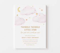 a card with the words twinkle twinkle little star on it, and stars in the sky