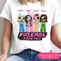 Personalized T-shirt - Friends Forever - Gift for sisters, gift for birthday, gift for her, gift for friends - Personalized Shirt Trendy Custom Print T-shirt Gift, Mother's Day Gift T-shirt, Graphic Tee T-shirt With Character Print For Gift, Graphic Tee With Character Print As Gift, Trendy Customizable Pink T-shirt, Trendy Custom Print Tops For Fan Merchandise, Trendy Custom Print Tops For Mother's Day, Character Print Crew Neck Top As Gift, Crew Neck Top With Character Print As Gift