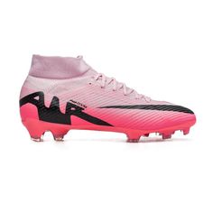 the nike vapor soccer shoe in pink and black with white lettering on the upper part