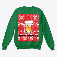 Holiday cheer, this Christmas Ugly Sweater has a cheerful beer mug theme. Great gift for a friend to show your Holiday cheer. Click on beer sweater image to Shop Now. Nurse Clothes, Ugly Dog, Beer Christmas, Usa Shirts, Christmas Salads, Christmas Main, Cat Dad Shirt, Christmas Sayings, Cat Tee Shirts