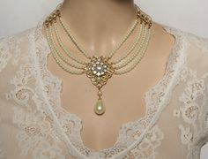 Bridal Pearl Necklace. Delicate Pearl Pendant Choker For Wedding, Cream Pearl-embellished Jewelry For Wedding, Cream Pearl Embellished Jewelry For Wedding, White Pearl Bridal Necklace With Intricate Design, Victorian Pearl Necklace For Wedding, White Victorian Pearl Necklace, Bridal Pearl Pendant Choker For Wedding, Cream Pearl Pendant Necklace For Wedding, Bridal Choker Necklace With Pearl Pendant For Wedding