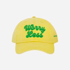 Stay carefree with our Worry Less Dad Hat, designed to brighten your day! Available in lemon yellow with green stitching, as well as tangerine orange with yellow and green stitching. Let these vibrant colors remind you to embrace positivity wherever you go! Featuring an adjustable leather strap, which ensures a comfortable and secure fit for all head sizes. Product Details Unisex One Size Fits All Adjustable Strap Made with Love Trendy Adjustable Yellow Hat, Trendy Yellow Snapback Hat, Trendy Yellow Hat One Size Fits Most, Trendy Yellow Hats For Spring, Trendy Yellow Hat, Casual Yellow Hat For Spring, Trendy Yellow Baseball Cap For Summer, Yellow Casual Snapback Hat, Casual Yellow Hats With Curved Brim