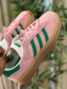 Adidas Giselle Shoes, Gazzels Shoes, Green And Pink Shoes, Adidas Gazelle Shoes, Pink And Green Shoes, Gazelles Adidas, Gazelle Shoes, Adidas Gazelles, Gazelle Adidas