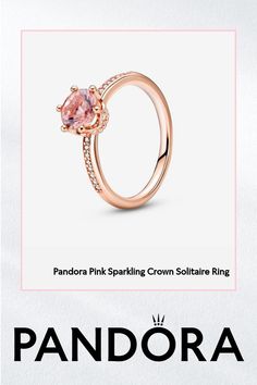 Pandora Pink Sparkling Crown Solitaire Ring - Size 7 | Gold | 188289C01-54 O Monogram, Pandora Ring, Pandora Pink, Pink Crown, Crown Ring, Rose Gold Jewelry, Ring Band, Pink Crystal, Solitaire Ring