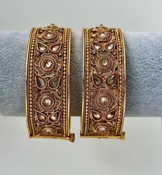 Gold plated Polki openable bangle pair/Statement Kada/Kundan Bangles/Bridal Bangle/Indian Wedding/Pakistani/Punjabi Festive Kundan Bridal Bangle Set, Heavy Kundan Bangle For Wedding, Traditional Kundan Bangle With Meenakari, Bollywood Style Kundan Chandbali Bangle, Kundan Bridal Bangle Sets, Festive Kundan Bangle For Ceremonial Occasions, Ceremonial Kundan Bangle With Cutdana, Kundan Chandbali Bangle For Diwali, Traditional Kundan Bangle With Cutdana