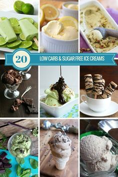 the collage shows different types of ice creams and desserts, including limeade