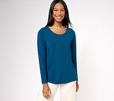 When you just want to keep it simple, this Primabelle knit top delivers a versatile option that goes with just about everything in your wardrobe. From Belle by Kim Gravel. Stretch Knit Blouse For Layering, Versatile Stretch Knit Top For Loungewear, Versatile Scoop Neck Loungewear Tops, Versatile Scoop Neck Top For Loungewear, Fall Season Scoop Neck Top For Loungewear, Fall Scoop Neck Top For Loungewear, Versatile Scoop Neck Tops For Layering, Versatile Scoop Neck Top With Relaxed Fit, Fall Loungewear Tops With Scoop Neck