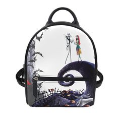 deanwangkt Nightmare Before Christmas Print Women's Backpack Trend PU Leather Women's Waterproof Daily Backbags Themed Backpack For Everyday Use And Halloween, Halloween Themed Travel Backpack, Themed Halloween Travel Backpack, Black Backpack For Halloween Travel, Halloween Standard Backpack With Zipper Closure, Novelty Black Backpack, Black Novelty Backpack For Halloween, Novelty Black Standard Backpack, Black Novelty Standard Backpack