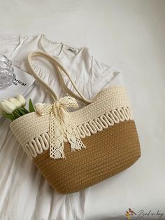 BirdinBag - 2023 Summer Fashion Woven Basket Shoulder Bag: Large Capacity Travel Tote for Women Large Capacity Beige Crochet Satchel Bag, Large Capacity Beige Crochet Shoulder Bag, Beige Large Capacity Crochet Shoulder Bag, Beige Crochet Satchel With Large Capacity, Beige Crochet Shoulder Bag With Large Capacity, Casual Beige Handheld Bucket Bag, Casual Cream Shoulder Bag With Large Capacity, Casual Beige Handheld Crochet Bag, Large Capacity Cream Beach Bag For Spring