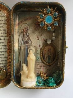 scalvage studio — Gallery Mary Altar, Mini Shrine, Pocket Shrine, Altoid Tin, Catholic Crafts, Altoids Tins, Our Lady Of Lourdes