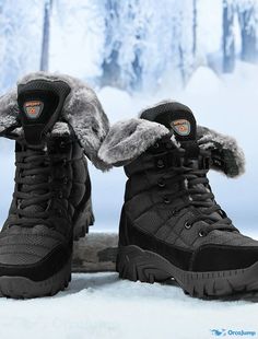 OrcaJump - Mens Unisex Gray/Black Snow/Hiking/Winter Boots - Vintage Sporty Casual Outdoor Daily Trail Running Shoes - Synthetic Winter Insulated Hiking Boots, Insulated Winter Hiking Boots For Outdoor Activities, Weatherproof Winter Hiking Boots, Winter Insulated Black Hiking Boots, Winter Weatherproof Hiking Boots, Winter Weatherproof Hiking Boots For Cold Weather, High-top Weatherproof Waterproof Boots For Winter, Winter Waterproof Hiking Ankle Boots, Winter Weatherproof Ankle Hiking Boots