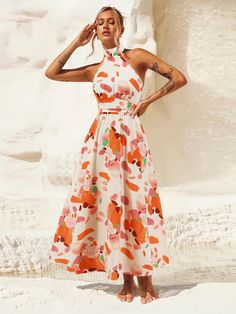 Indulge in the beauty of the Addison Halter Neck Floral Print Maxi Dress. The halter neck style adds a touch of sophistication, while the vibrant floral print elevates the dress to a work of art. The flowy silhouette and lightweight fabric make it perfect for any occasion. Unleash your inner elegance in this stunning floral maxi dress. Size Guide: Model is 5’8” tall, and has a 33.8” bust, 25.4” waist, & 36.2” hips. She is wearing a S / US 4 / AU 8. This dress is true to size. Material: 100% Polyester Feature: Halter neck. Floral print. Back Neck Tie Closure. Maxi length. Lined. Care Instructions: Machine wash / Cold hand wash Mantel Outfit, Dress Occasion, Floral Print Maxi Dress, Floral Print Maxi, Women Midi, Daily Dress, Dress Maxi, Sleeveless Mini Dress, Printed Dress