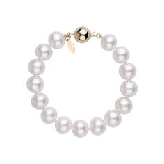 If you are looking for a bracelet featuring the finest freshwater pearls produced in the world today, this is the perfect choice. These pearls are as perfect as they come. This 10.0-11.0 mm pearl bracelet is composed of our trademark freshadama pearls. Freshadama pearls represent less than one percent of all the pearls harvested. The pearls are almost round with sharp luster and smooth skin. The pearls are individually hand-knotted on silk thread so that no two pearls ever rub against each other, and if the bracelet ever snaps, you won't lose a single pearl. The clasp is composed of solid 14 karat gold with a safety catch mechanism, ensuring your pearls always stay safe and secure. Freshadama pearls are selected from the highest .01% of the freshwater pearl harvest each year. These pearls One Percent, Edison Pearls, Golden South Sea Pearls, Single Pearl, Loose Pearls, Classic Bracelets, Pearl Types, South Sea Pearls, Akoya Pearls