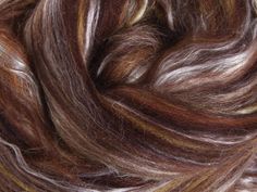 brown and white hair is shown in this close up photo, with the top part of it