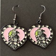 Beetlejuice - Beetle Juice & Lydia Heart Halloween Earrings - Nwt - 1 Inch Beetle Juice Lydia, Beetlejuice Jewelry, Beetle Juice, Halloween Earrings, Beetlejuice, 1 Inch, Juice, Jewelry Earrings, Women Jewelry