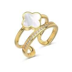 PRICES MAY VARY. The leaves of the four-leaf clover are said to represent faith, hope, love and good luck. It is believed to bring good luck as well as love and affection to the wearer. Elegant gold statement stacking ring, open ring design, slightly adjustable, great for layering, a happy fashion go-to accessory for effortless style. 18k gold plated brass, fade-resistant, lead free, nickel free, hypoallergenic, with quality dazzling cubic zirconia, adds a touch of glamorous to any outfits. Gorgeously cheerful gift for your wife, bff, lover, wife, partner, mother, colleagues on special days like Birthday, Graduation, Wedding, Anniversary, Mother's Day, Easter, Spring, etc. Fashion jewelry that is worth cherishing. Regular cleaning will help maintaining its shine and longevity. Avoid freque Open Ring Design, Gold Four Leaf Clover, Clover Ring, Clover Jewelry, Happy Fashion, Bring Good Luck, Love And Affection, Cubic Zirconia Rings, Zircon Ring