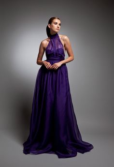 Vivid purple silk organza custom gown designer Halter Party Dress, Organza Gown, Gown Cocktail, Organza Gowns, Custom Gown, Full Circle Skirts, Purple Silk, Silk Organza, Gorgeous Gowns