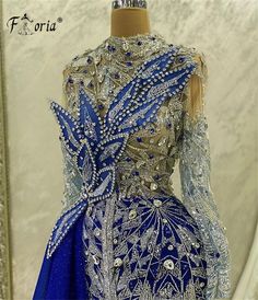 Royal Blue Elegant Dubai Women Wedding Party Dress Stunning Crystal Sequin Appliques Evening Dresses Dubai Women, Custom Made Prom Dress, Blue Evening Dress, Intricate Beading, Dress Luxury, Gown Plus Size, Blue Evening Dresses, Sequin Appliques, Beaded Wedding