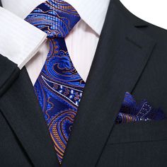 Premium Blue Elegant Blue Tie For Business, Elegant Blue Neckwear For Business, Elegant Blue Office Ties, Elegant Blue Suit And Tie Accessories For Office, Blue Silk Ties For Business, Elegant Business Suit And Tie Accessories With Paisley Print, Elegant Blue Neckwear For Black Tie Events, Elegant Blue Neckwear For Black Tie Occasions, Formal Blue Silk Neckwear