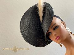 Aimee Fuller Black Tan Plume Royal Ascot Kentucky Derby Large Fascinator Hat | eBay Black Fitted Chic Fascinator, Fitted Black Chic Fascinator, Chic Black Fitted Fascinator, Elegant Black Top Hat With High Crown, Chic Fitted Hat With Structured Crown, Chic Hat With Structured Crown, Chic Black Evening Costume Hats, Black High Crown Fascinator For Kentucky Derby, Chic Black Fascinator For Races