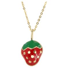 14K Gold Strawberry Necklace - Enamel Fruit Necklace Special desing necklace with enamel. It’s a manual labour product. ‘Handmade’. Fashionable product. This necklace was made with quality materials and excellent handwork. I guarantee the quality assurance of my handwork and materials. It is vital for me that you are totally happy with your purchases. Please feel free to ask every question of the details. Necklace Details: ◊ 14K Solid Gold ◊ With Hallmark ◊ 42 cm. Details: ◊ 14k yellow gold ◊ St Strawberry Necklace, Fruit Necklace, Diamond Free, Conflict Free Diamonds, Quality Assurance, Craft Gifts, Gold Pendant, Hallmark, Free Gifts