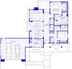 the floor plan for a house with two car garages and an attached living area