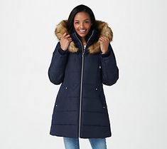 Refresh your winter wardrobe with flattering outerwear that'll last for seasons to come. This quilted puffer jacket has a streamlined silhouette that flatters the figure and a faux-fur hood that adds a layer of luxe to the look, to keep you in style come snow, sleet, or both! From Susan Graver.  Original item is A385729. This product may be a customer return, vendor sample, or on-air display and is not in its originally manufactured condition. It may not be new. In some instances, these items ar Long Sleeve Down Puffer Jacket With Faux Fur Lining, Winter Down Outerwear With Faux Fur Lining, Down Outerwear With Faux Fur Trim For Cold Weather, Cold Weather Outerwear With Faux Fur Trim, Winter Down Outerwear With Faux Fur Trim, Faux Fur Trim Down Outerwear For Cold Weather, Winter Outerwear With Faux Fur Trim And Down, Winter Puffer Jacket With Faux Fur Trim, Faux Fur Puffer Outerwear For Winter