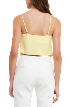 This buttery soft tank is crafted in a cropped silhouette with slinky adjustable straps and a drapey neckline. Cowl neck Adjustable straps 100% polyester Hand wash, dry flat Imported Chic Crop Top Camisole With Built-in Bra, Chic Tops With Built-in Bra And Tank Straps, Summer Spaghetti Straps Crop Top For Night Out, Elegant Crop Top With Delicate Straps, Spring Camisole With Built-in Bra And Spaghetti Straps, Chic Summer Tops With Delicate Straps, Chic Tops With Delicate Straps For Summer, Spring Tank Camisole With Built-in Bra, Chic Crop Top Tank Top